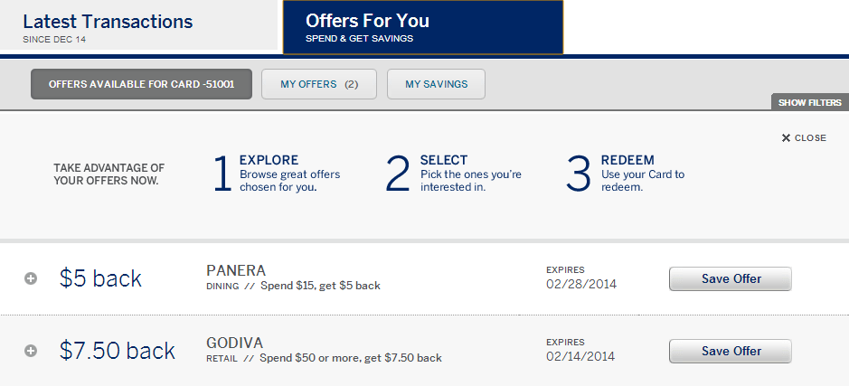 amex offers interface