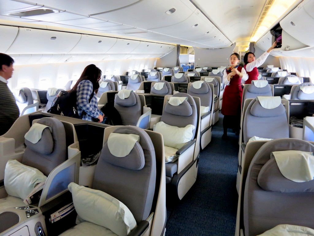 The business class cabin on an Air China 777-300ER.