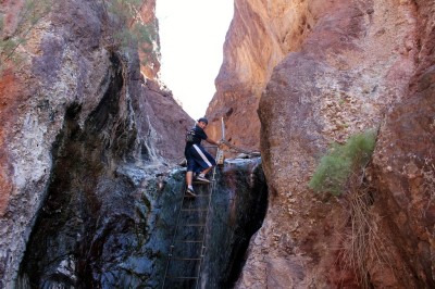 Shawn Reece climbing up to one of the pools at the Arizona Hot Springs.