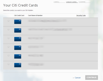 Select the card you want to link to your Citi Wallet & enter its security code.
