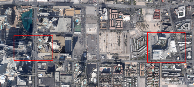 The Hard Rock is in the red square towards the right with the Strip being on the left.
