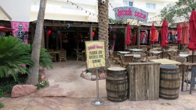 The Pink Taco has entrances from both the pool area & the casino.