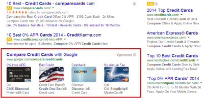 Google is advertising their own affiliate credit card comparison service.
