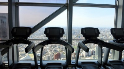 Park Hyatt Tokyo gym with a view.