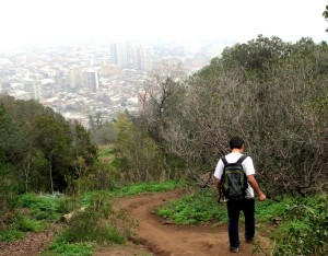 Hiking down Santa Lucia Hill in Santiago, Chile.
