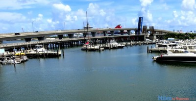 The bridge from Downtown Miami. The Miami Trolley provides public transport to the port of miami.