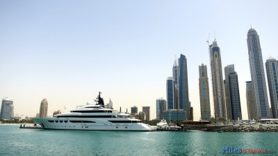 Mega Yacht & the Dubai Marina area from the Dubai Ferry.