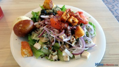 Norwegian Getaway Food Review - Salad & Pretzel bread.