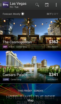 Las Vegas hotels for a Sunday-Tuesday booking.