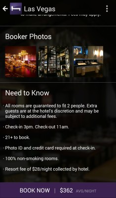An example of the Hotel Tonight listing for the Cosmopolitan in Las Vegas.