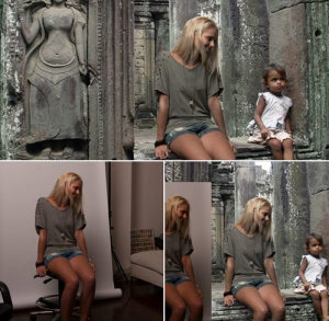 How she photoshopped herself with a Cambodian girl.
