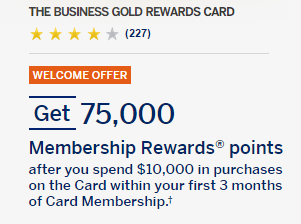 American Express Business Gold Rewards 75,000