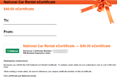 discover car rental certificate national book online