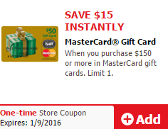 mastercard gift cards 15 off 150 vons
