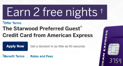 Starwood Preferred Guest Amex 2 Free Night Offer