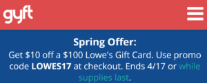 Discounted Lowe’s Gift Cards