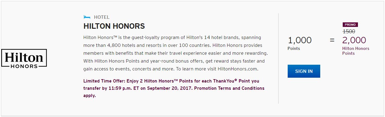 ThankYou Hilton transfer bonus