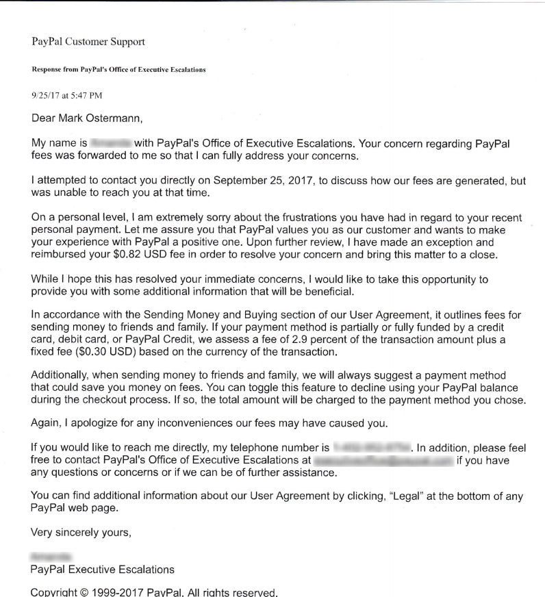 PayPal's Response to Over-billing