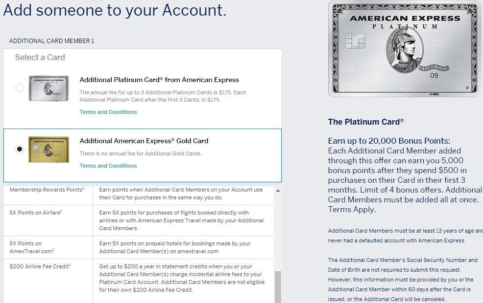 Earn Up To 20k Membership Rewards Points When You Add Authorized Users To Amex Platinum Card Targeted Miles To Memories