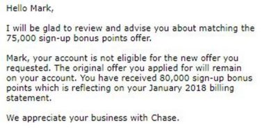 My Results After Requesting an Offer Match from Chase