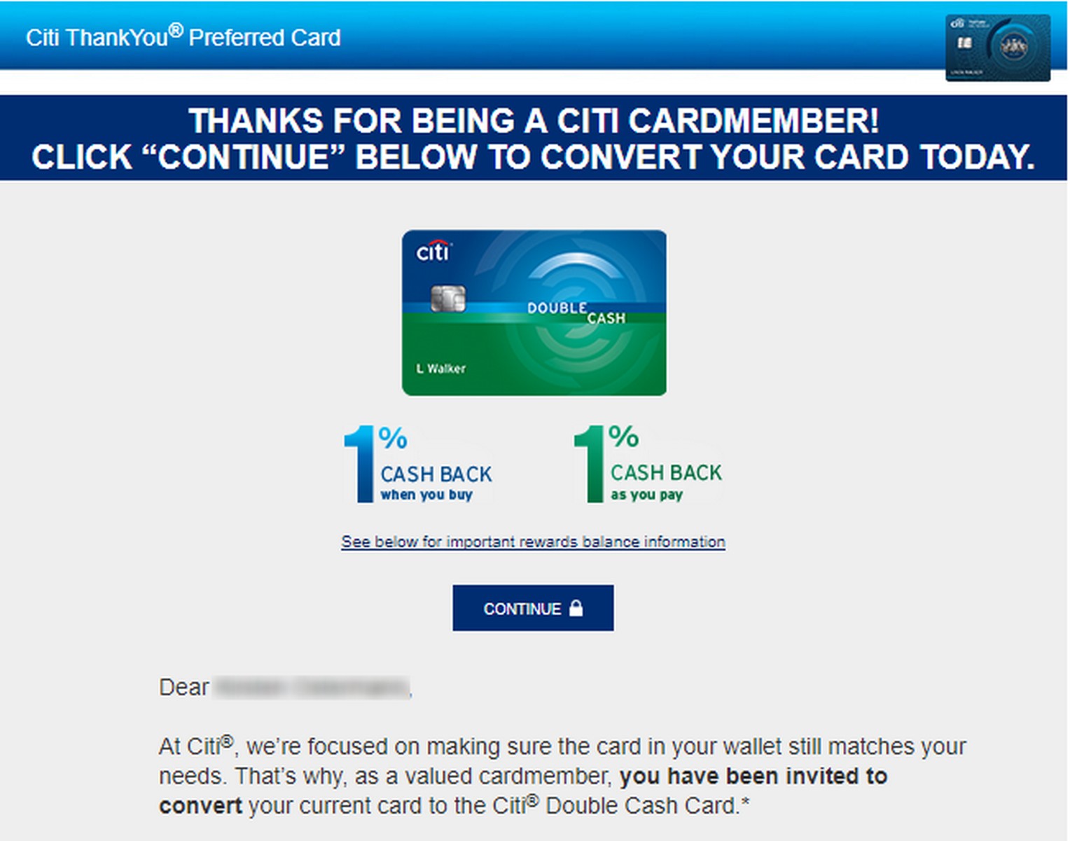Citibank Proactively Sending Out Product Change Emails