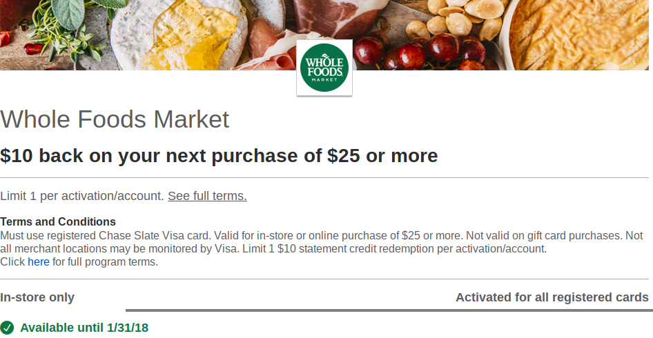 New Chase Offers Including Whole Foods, Starbucks