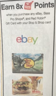 Stop & Shop 8X Fuel Points Promo for Select Gift Cards 