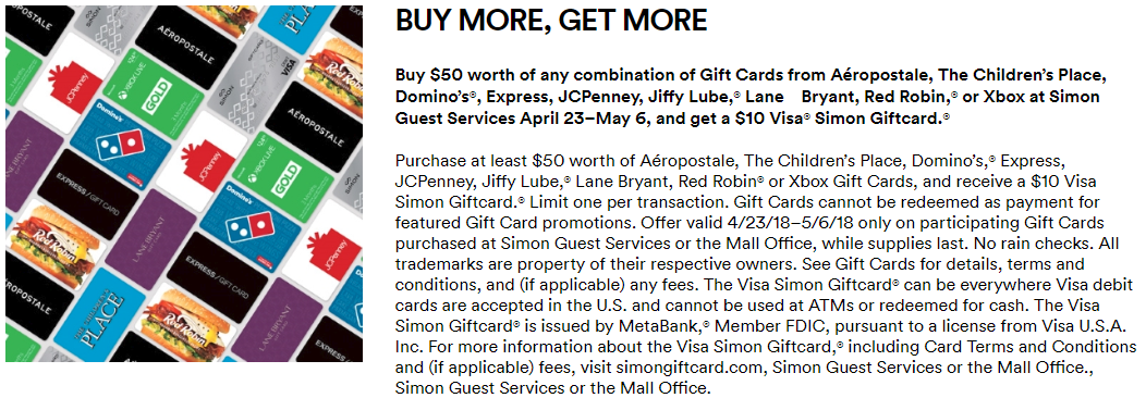 Simon Mall Gift Cards Deal