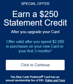 Amex Blue Cash 250 upgrade offer