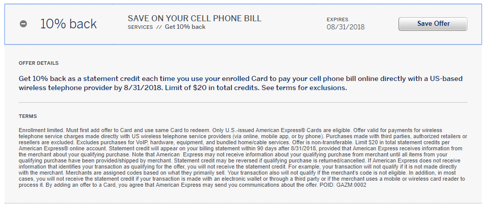 amex offer cell phone 