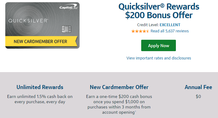  Capital One QuickSilver 200 bonus