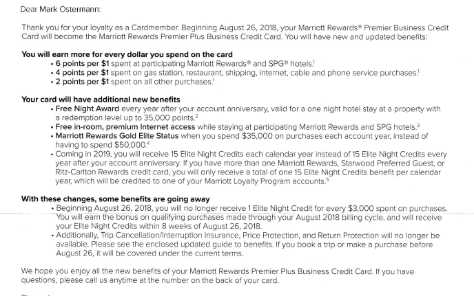 Chase Marriott Rewards Business Card Confirmed Changes