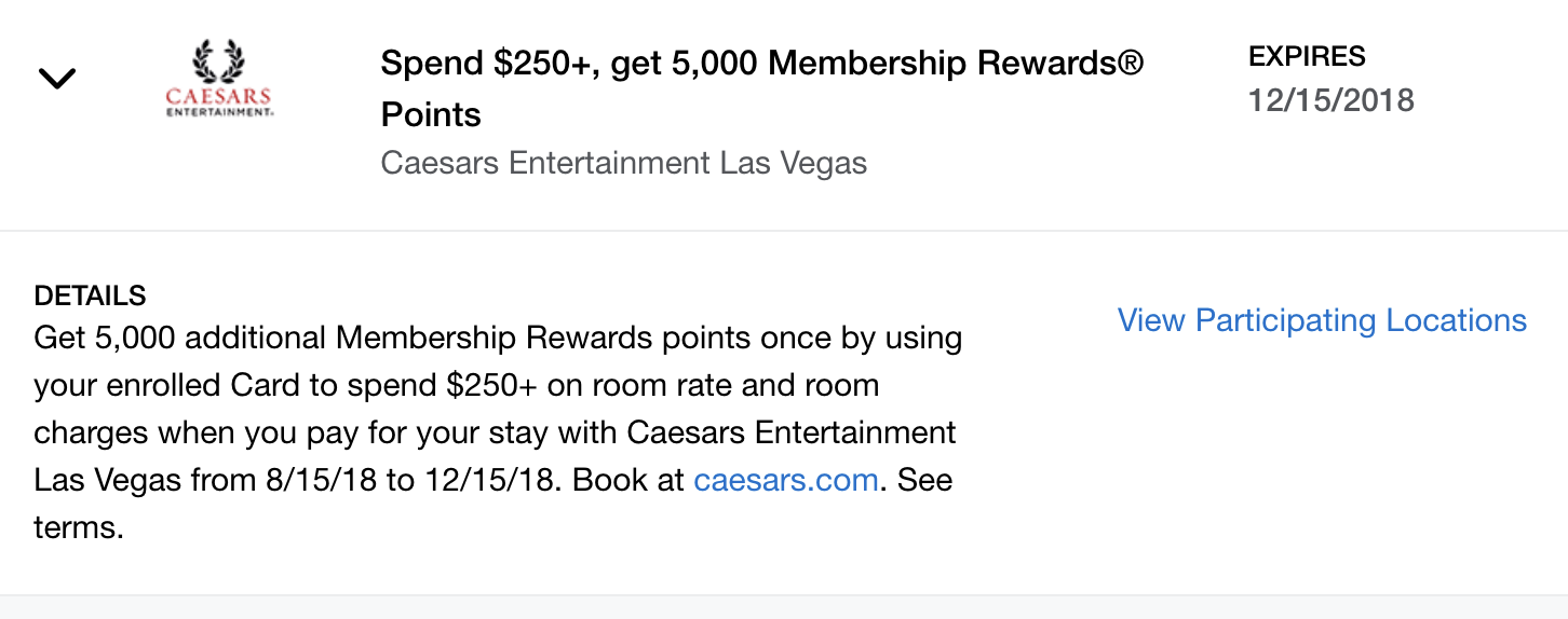 New Amex Offer: Caesars Entertainment (Total Rewards) in Las Vegas