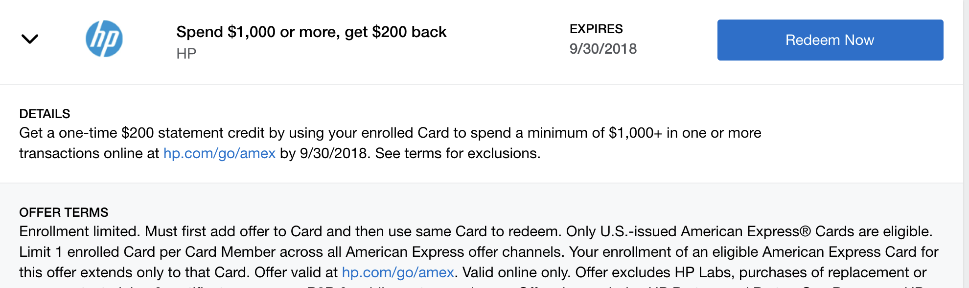 New HP Amex Offer, Save up to 20%