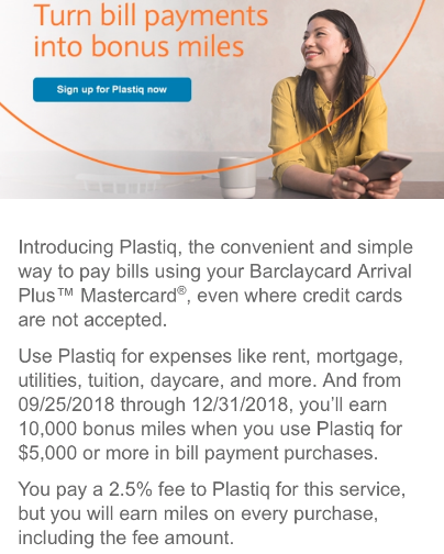 barclaycard arrival plus plastiq offer