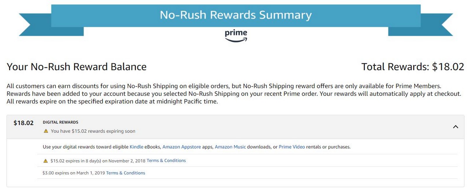 Amazon No Rush Reward Credits Expire
