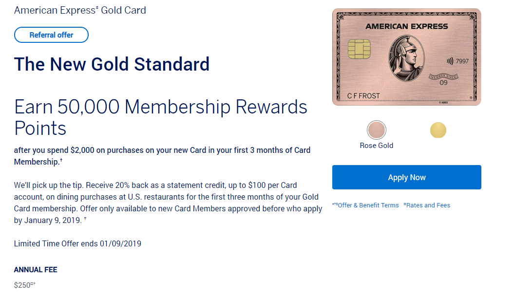 amex gold card referral 50K