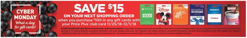 shoprite 15 off gift cards