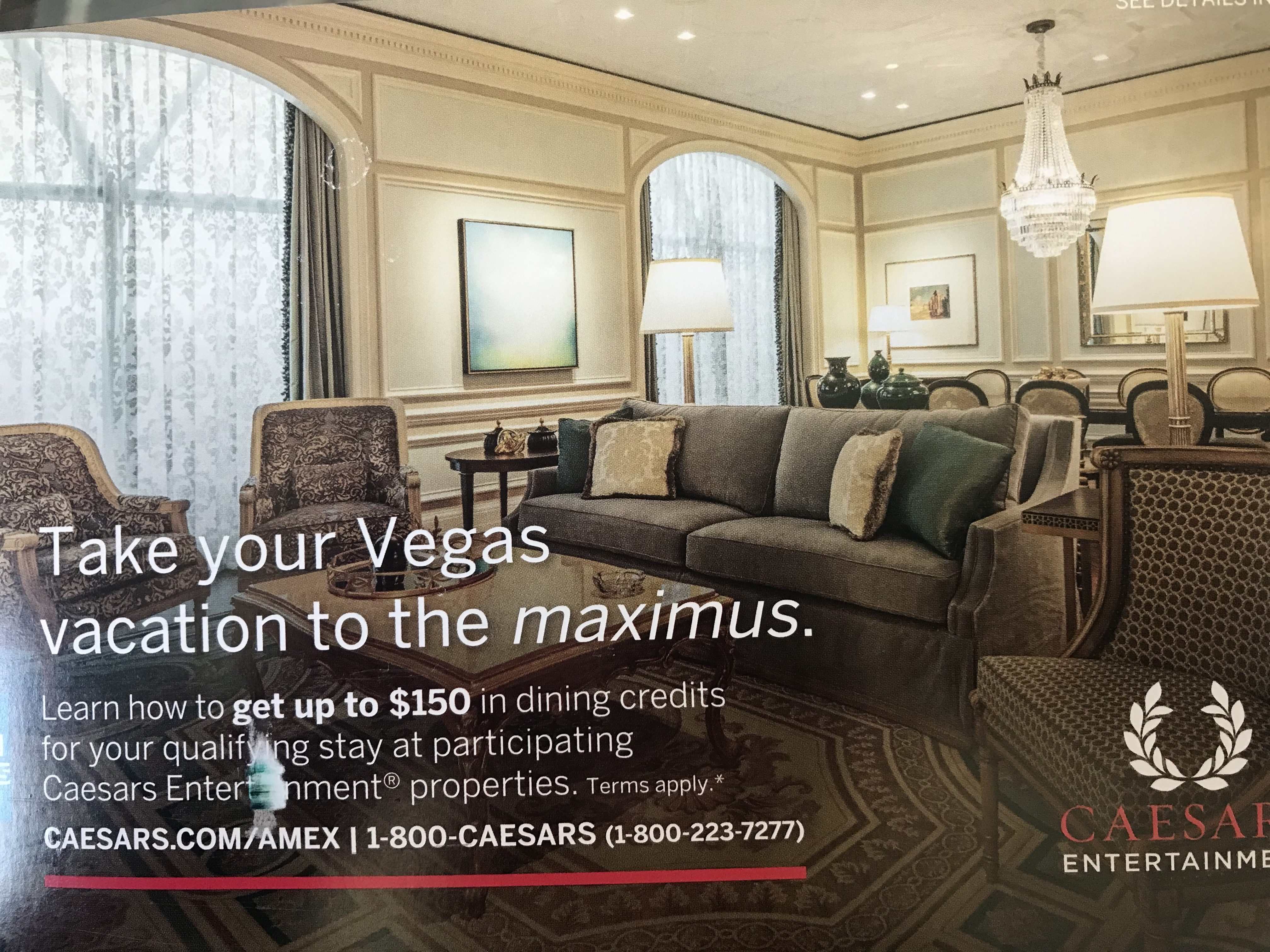 Amex and Caesar's Dining Credit on Qualifying Stays