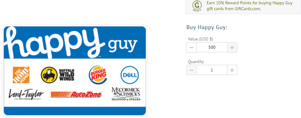 10% Rewards on Happy Gift Cards