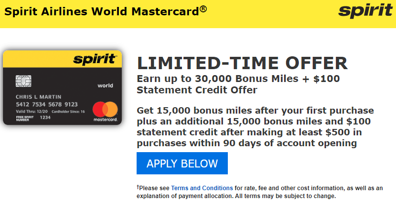 spirit airlines card 30K plus $100 bonus
