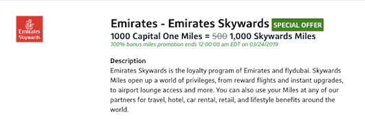 Transfer Capital One Miles to Emirates with 100% Bonus