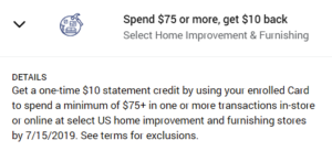 amex offer home depot lowe's