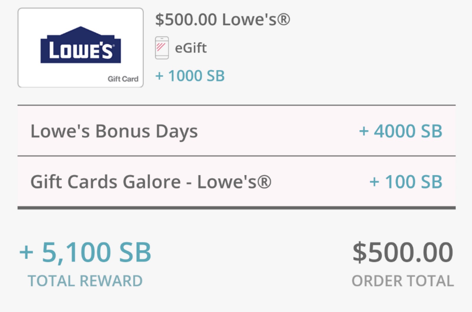 Lowe's gift cards 10% off screenshot