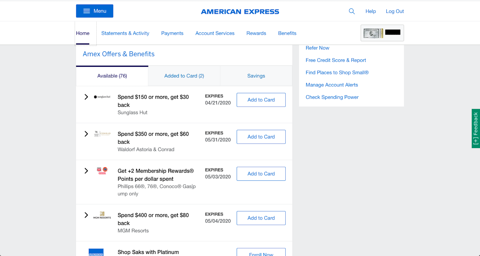 Amex Offers for stacking points online