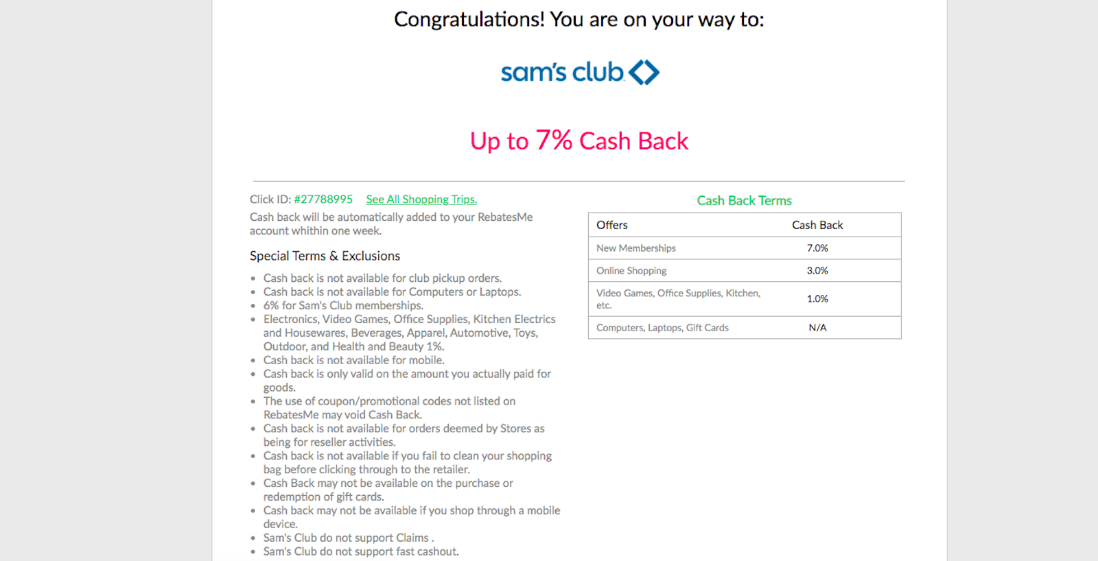 Rebates Me and Sam's Club stacking points online