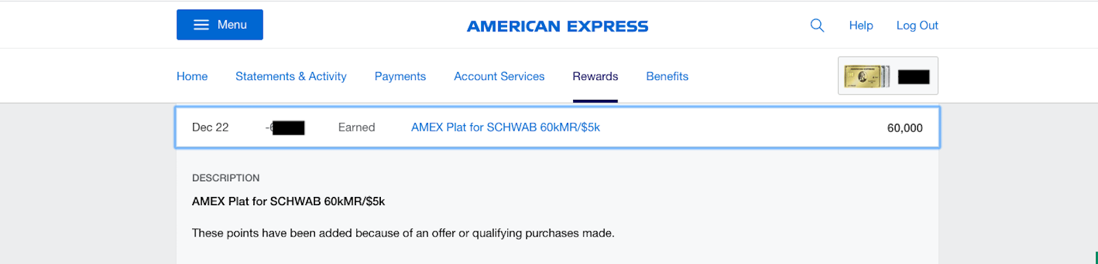 Schwab Amex Platinum Card welcome offer points 